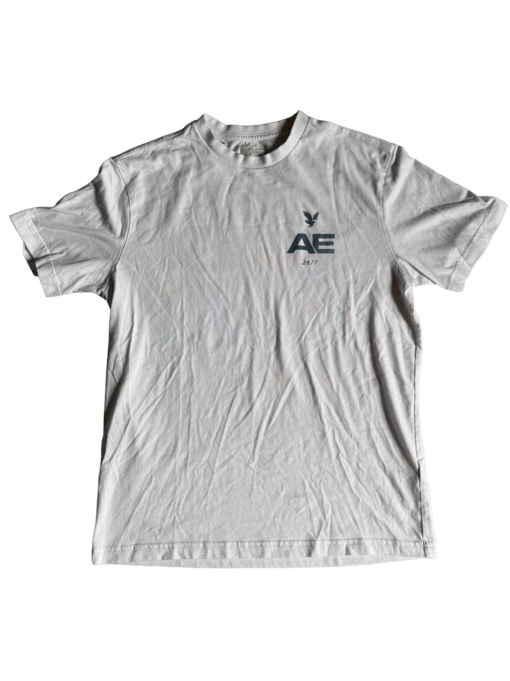 American Eagle Outfitters White Short Sleeve Tee with Navy AE Chest Logo